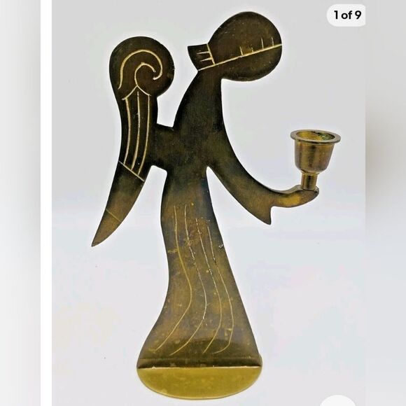 Vintage 2 Brass AngelCandleHolders Solid Brass Angel Taper Candle Holder 10 1/2" - Picture 2 of 14